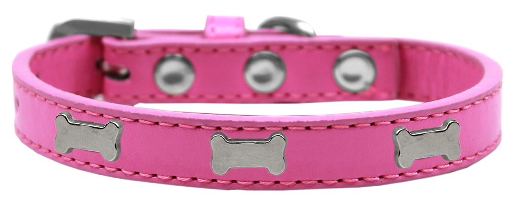 Silver Bone Widget Dog Collar Bright Pink Size 14